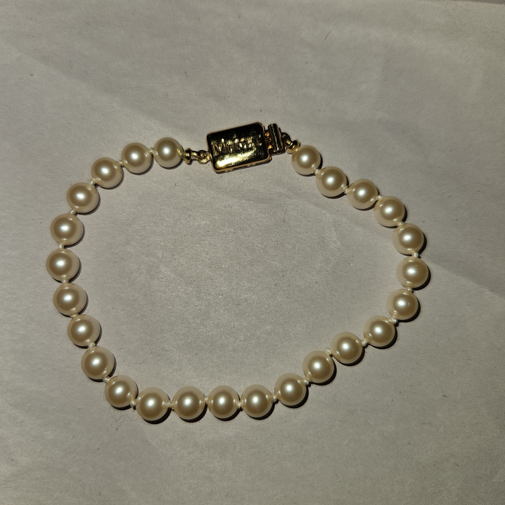 Vintage Monet Faux Pearl Bracelet with Gold Clasp